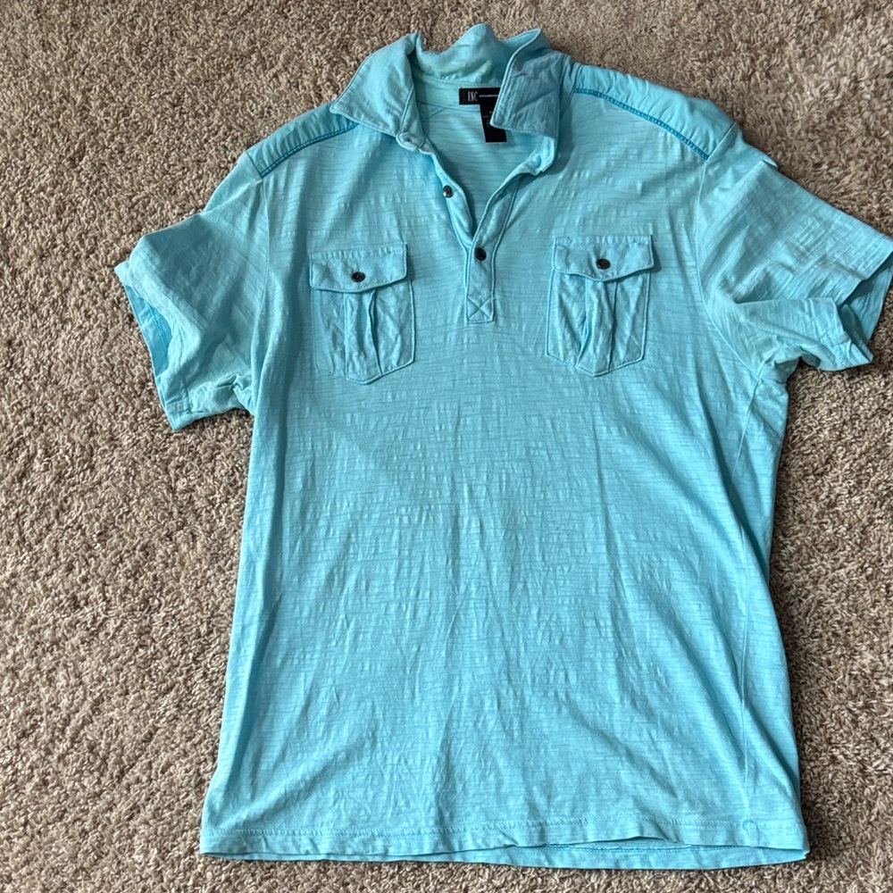 INC International Concepts Aqua Casual Button Down Shirt